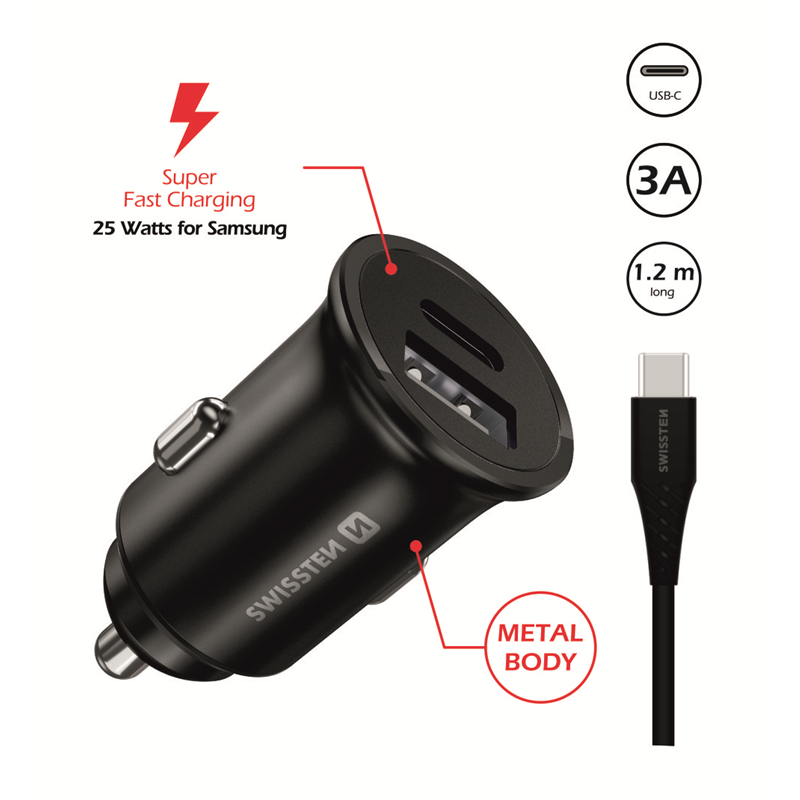 SWISSTEN ŁAD SAM 25W SUPER FAST KABEL USB-C/USB-C-18812