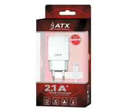 ATX ŁADOWARKA SIEC 2.1A 2xUSB KABEL IPHONE WHITE-15152
