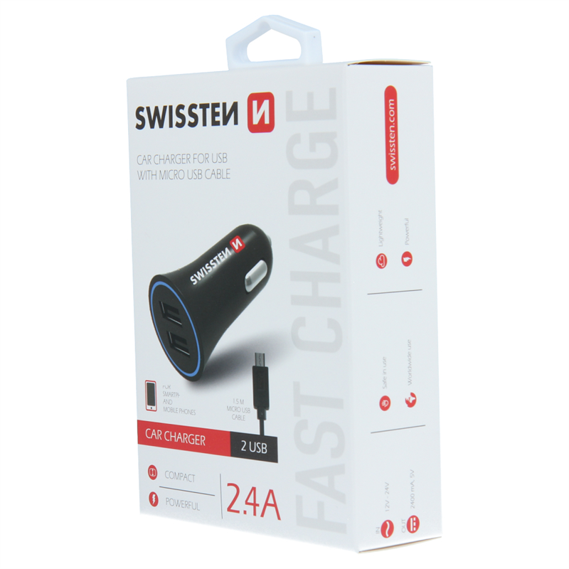 SWISSTEN ŁAD SAM 2xUSB 2.4A + KABEL MICROUSB BLACK-15215