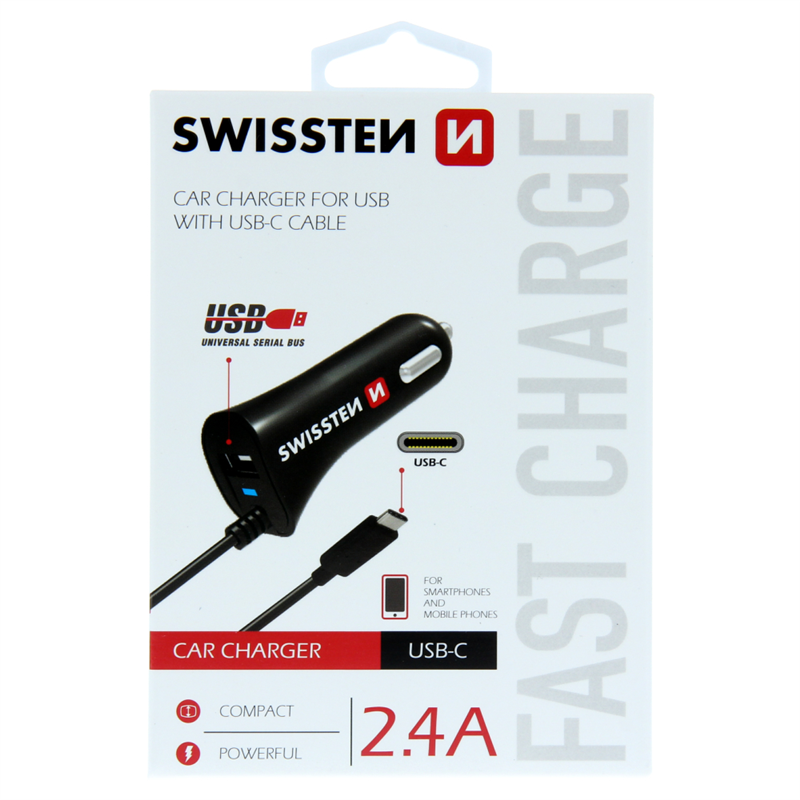 SWISSTEN ŁAD SAM 2xUSB 2.4A + KABEL TYP-C USB-C-15221