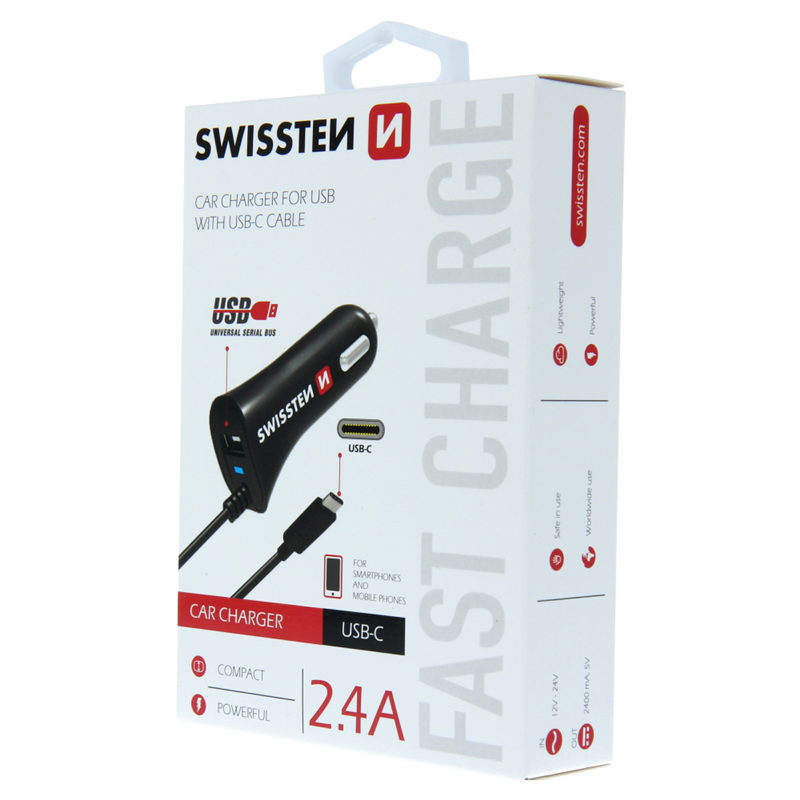 SWISSTEN ŁAD SAM 2xUSB 2.4A + KABEL TYP-C USB-C-15222