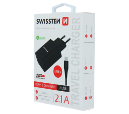 SWISSTEN ŁAD SIEC 2.1A 2xUSB KABEL TYP C USB-C BLA-15227