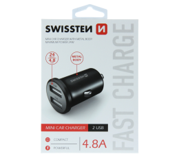 SWISSTEN ŁAD SAM 2xUSB 4.8A METAL BLACK-15233