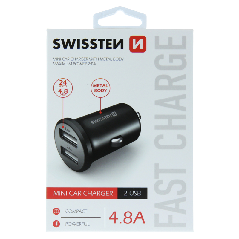 SWISSTEN ŁAD SAM 2xUSB 4.8A METAL BLACK-15233
