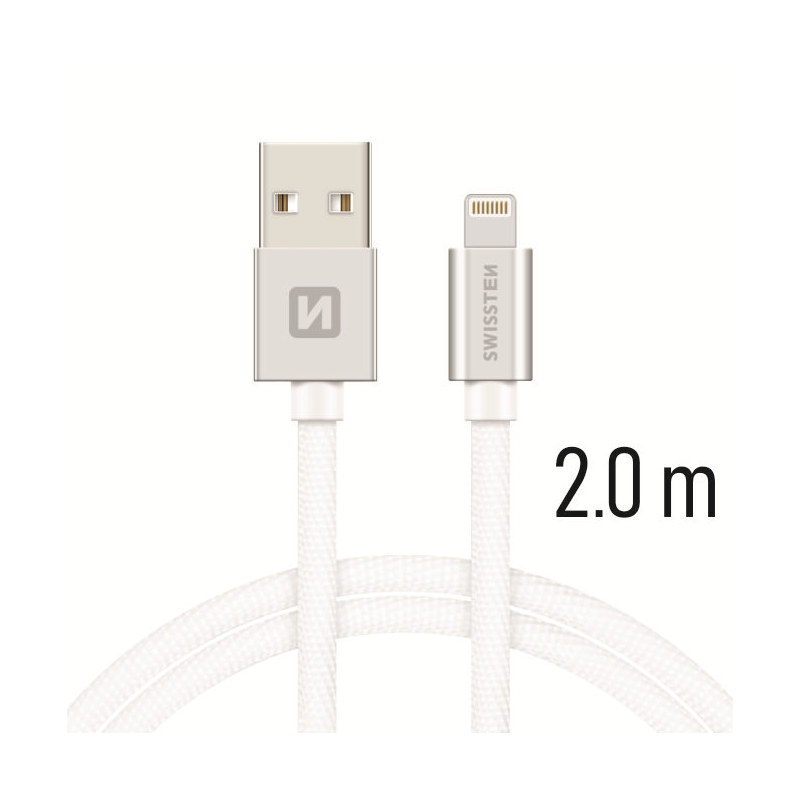 SWISSTEN KABEL USB LIGHTNING IPHONE TEXTILE 2M WHI-15240