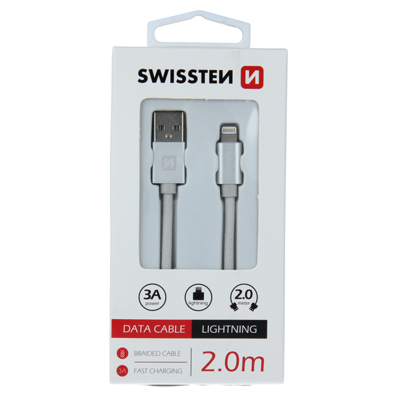 SWISSTEN KABEL USB LIGHTNING IPHONE TEXTILE 2M WHI-15241