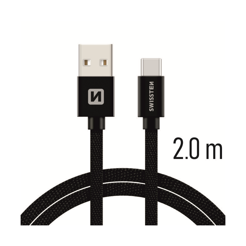 SWISSTEN KABEL USB USB-C TEXTILE 2M BLACK-15247