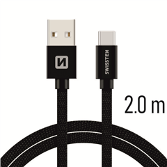 SWISSTEN KABEL USB USB-C TEXTILE 2M BLACK-15247