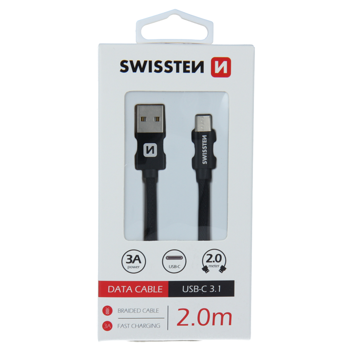 SWISSTEN KABEL USB USB-C TEXTILE 2M BLACK-15248