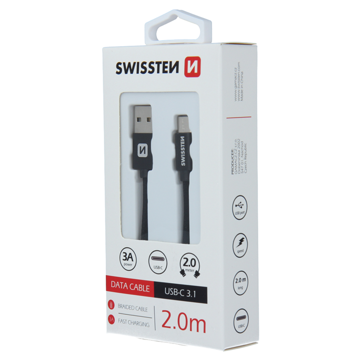 SWISSTEN KABEL USB USB-C TEXTILE 2M BLACK-15249