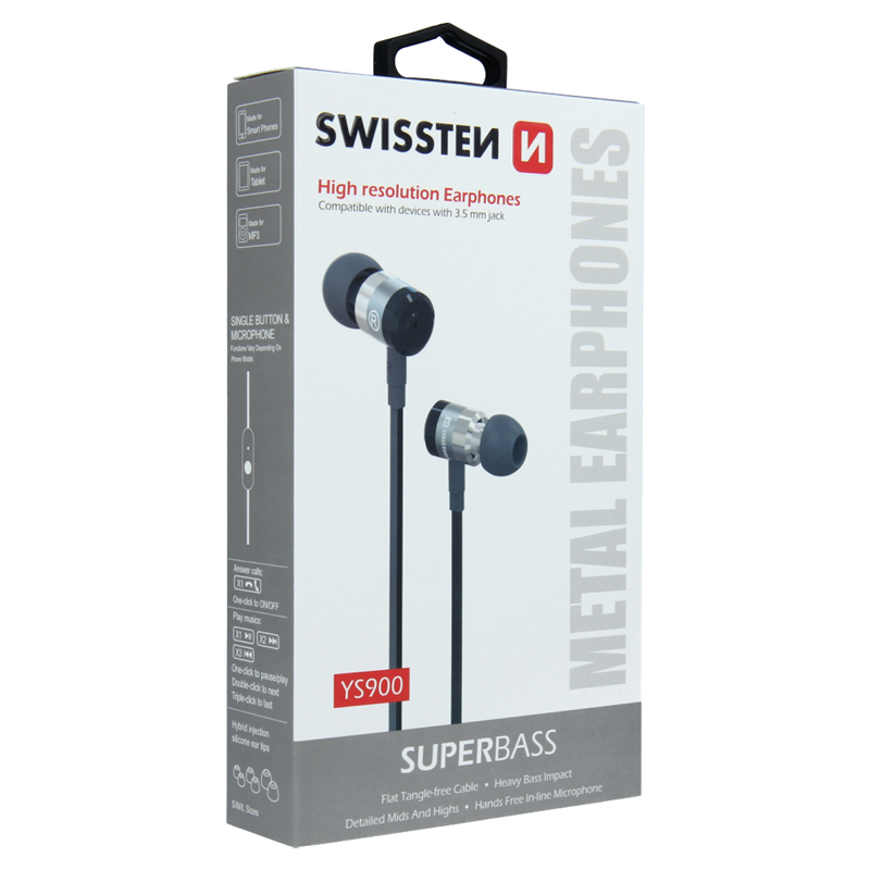 SWISSTEN SŁUCHAWKI DOUSZNE SUPERBASS YS900 BLACK-15268