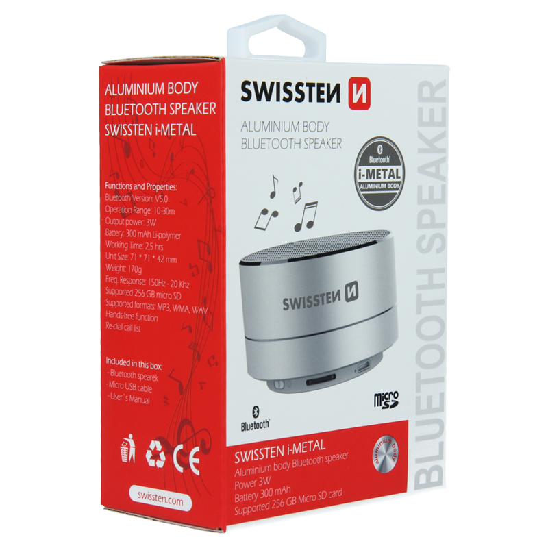 SWISSTEN GŁOŚNIK BLUETOOTH I-METAL SILVER 3W-15282