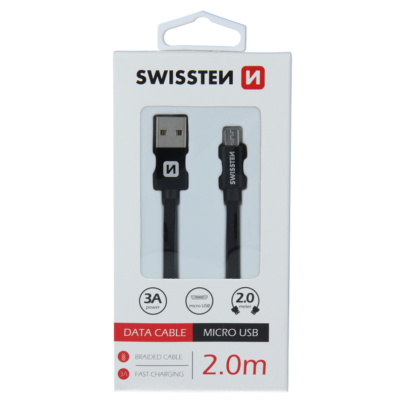SWISSTEN KABEL USB MICRO USB TEXTILE 2M BLACK-15320