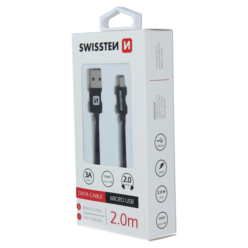 SWISSTEN KABEL USB MICRO USB TEXTILE 2M BLACK-15321