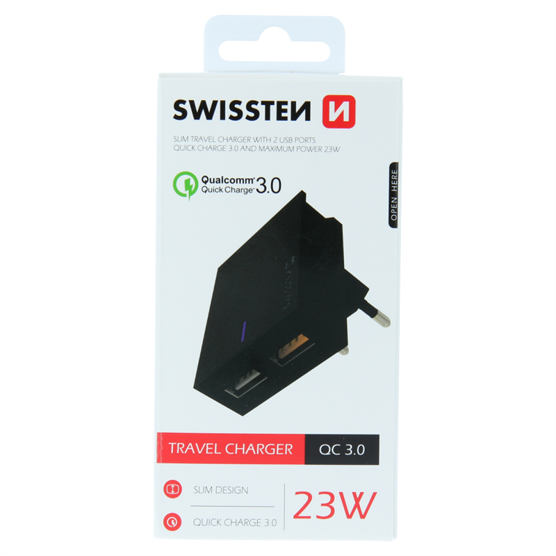 SWISSTEN ŁAD SIEC 2xUSB QC3.0 23W BLACK -15458