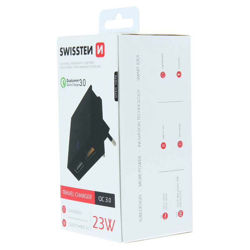 SWISSTEN ŁAD SIEC 2xUSB QC3.0 23W BLACK -15459