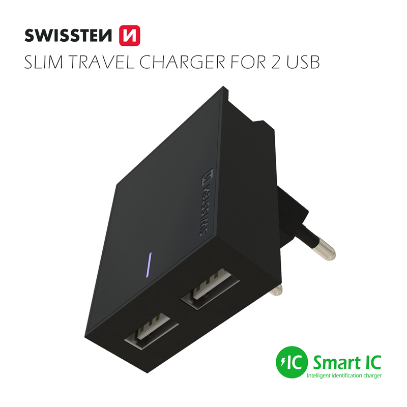 SWISSTEN ŁAD SIEC 2xUSB SMART IC 3A BLACK -15463