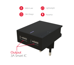 SWISSTEN ŁAD SIEC 2xUSB SMART IC 3A BLACK -15466