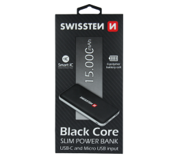SWISSTEN POWER BANK BLACK CORE SLIM USB-C 15000mAh-15487