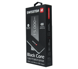 SWISSTEN POWER BANK BLACK CORE SLIM USB-C 15000mAh-15487