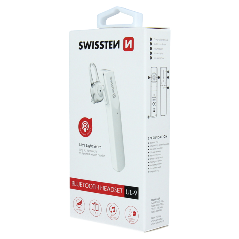 SWISSTEN HF BLUETOOTH ULTRA LIGHT UL-9 WHITE-15542