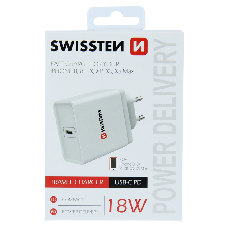 SWISSTEN ŁAD SIEC USB-C 18W PD 3.0 WHITE IPHONE -16883