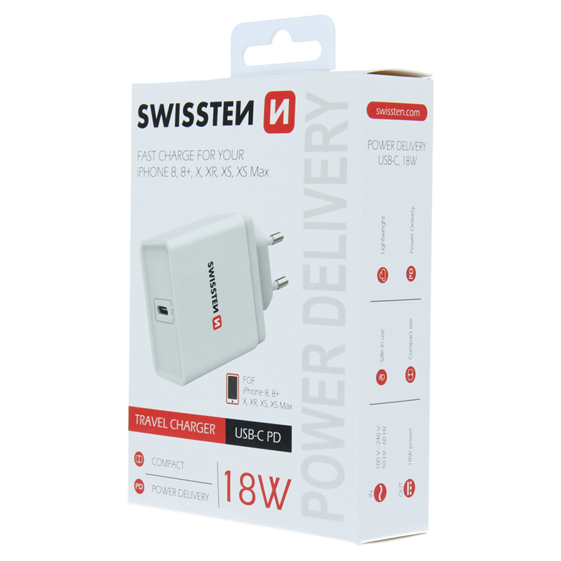 SWISSTEN ŁAD SIEC USB-C 18W PD 3.0 WHITE IPHONE -16884