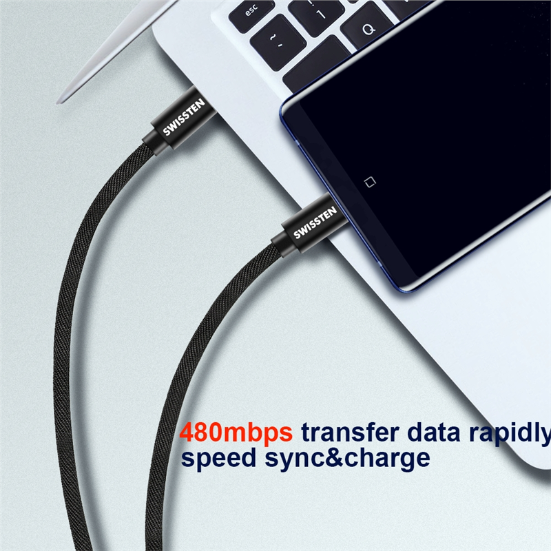 SWISSTEN KABEL USB-C / USB-C 1.2M TEXTILE BLACK-17000