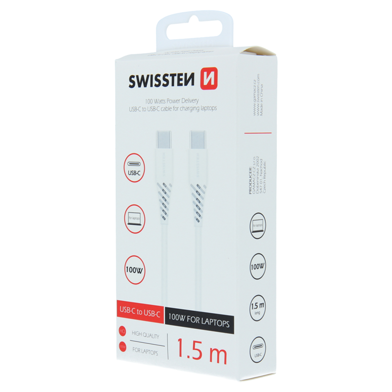 SWISSTEN KABEL USB-C / USB-C TPE 5A 100W 1.5M WHIT-17006