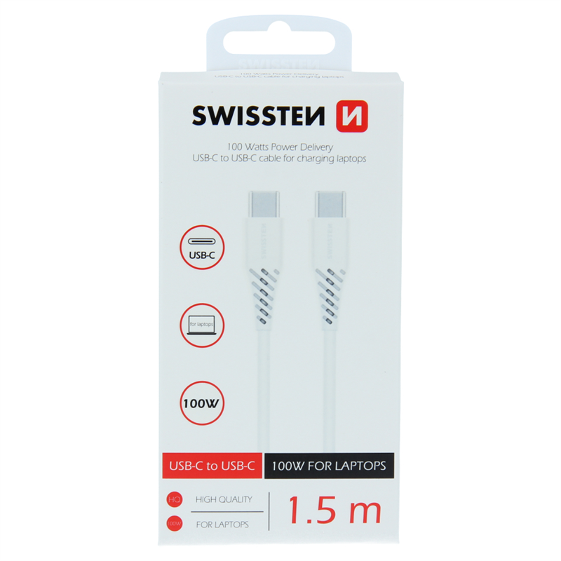 SWISSTEN KABEL USB-C / USB-C TPE 5A 100W 1.5M WHIT-17005