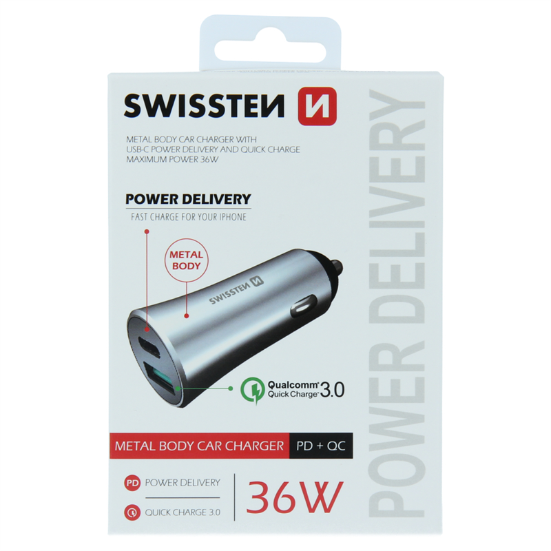 SWISSTEN ŁAD SAM USB-C + QC 3.0 36W METAL SILVER-17768