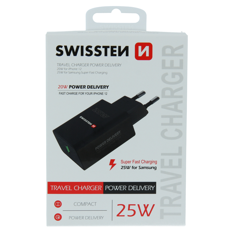 SWISSTEN ŁAD SIEC USB-C 25W IPHONE SAMSUNG BLACK-18643