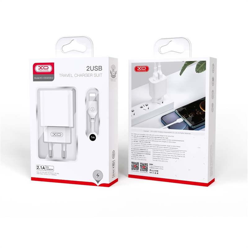 XO ŁAD SIEC 2xUSB 2,1A + KABEL USB-C WHITE-21596