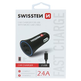 SWISSTEN ŁAD SAM 2xUSB 2.4A + KABEL MICROUSB BLACK-15212
