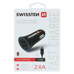 SWISSTEN ŁAD SAM 2xUSB 2.4A + KABEL MICROUSB BLACK-15212