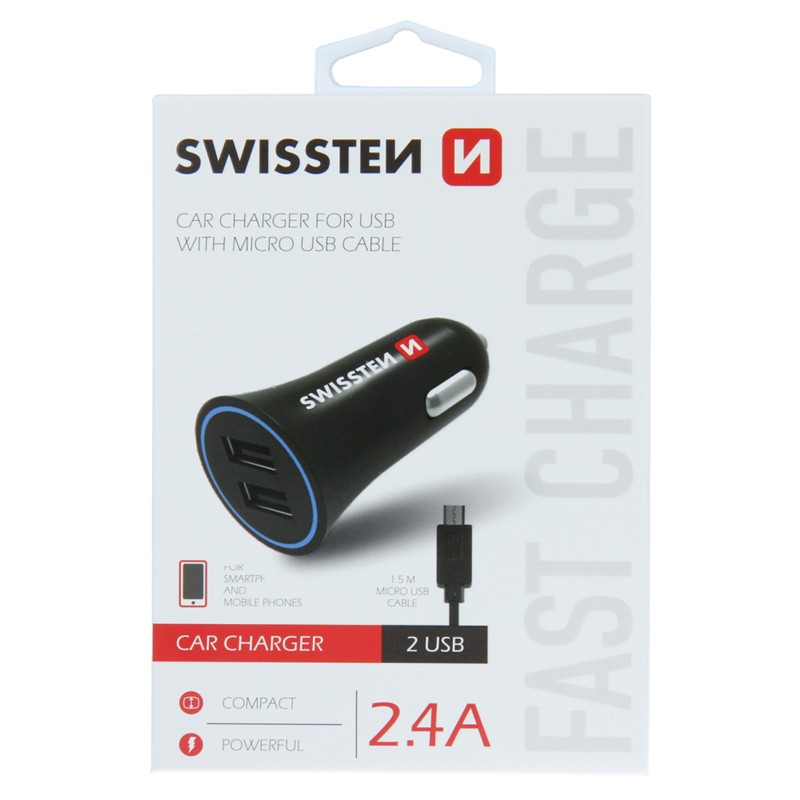 SWISSTEN ŁAD SAM 2xUSB 2.4A + KABEL MICROUSB BLACK-15214