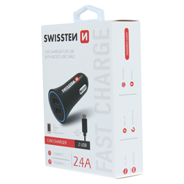 SWISSTEN ŁAD SAM 2xUSB 2.4A + KABEL MICROUSB BLACK-15212