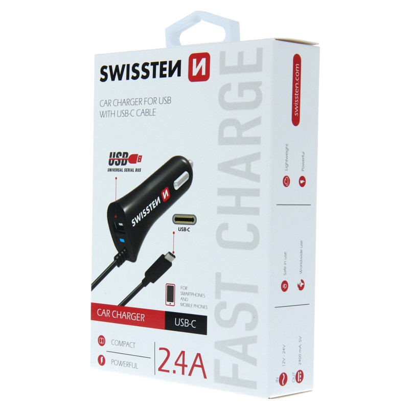 SWISSTEN ŁAD SAM 2xUSB 2.4A + KABEL TYP-C USB-C-15222