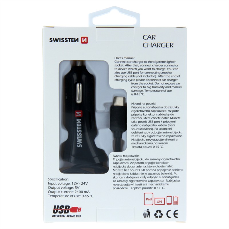 SWISSTEN ŁAD SAM 2xUSB 2.4A + KABEL TYP-C USB-C-15223 SWISSTEN ŁAD SAM 2xUSB 2.4A + KABEL TYP-C USB-C-15223