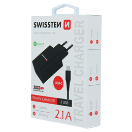 SWISSTEN ŁAD SIEC 2.1A 2xUSB KABEL TYP C USB-C BLA-15227