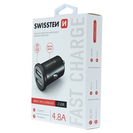SWISSTEN ŁAD SAM 2xUSB 4.8A METAL BLACK-15233