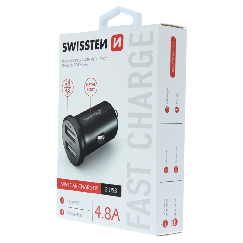 SWISSTEN ŁAD SAM 2xUSB 4.8A METAL BLACK-15236