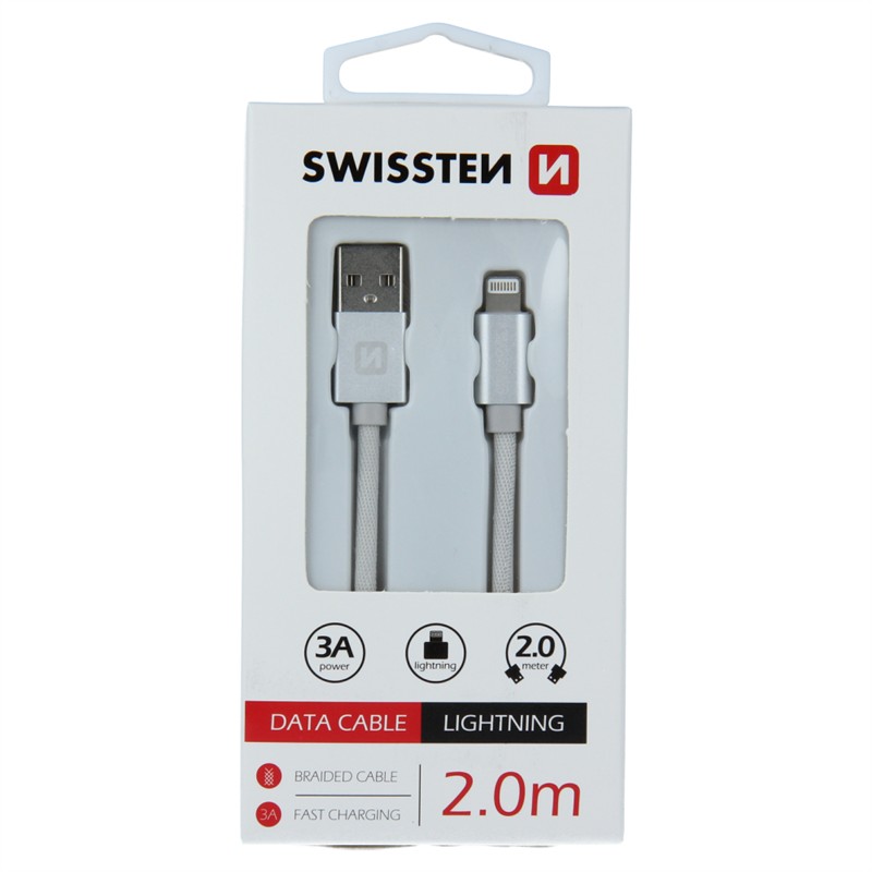 SWISSTEN KABEL USB LIGHTNING IPHONE TEXTILE 2M WHI-15241