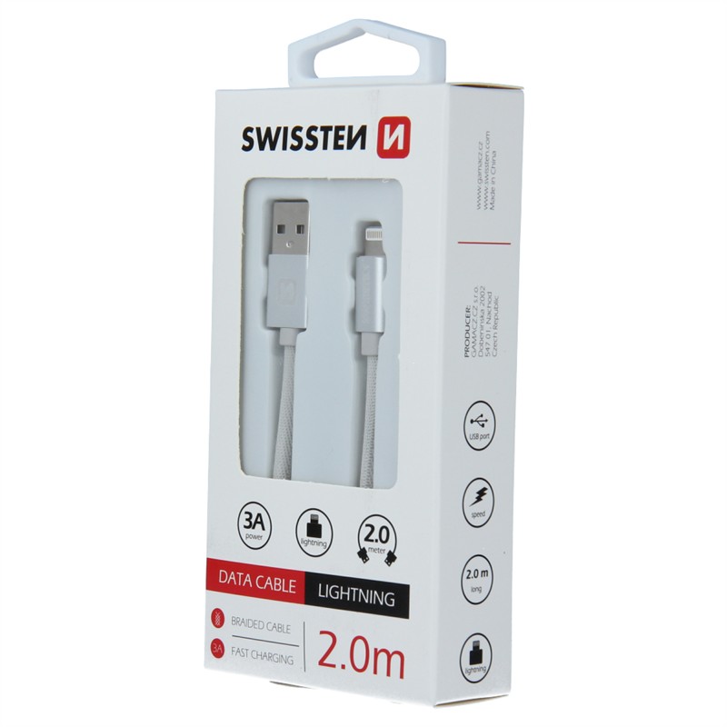SWISSTEN KABEL USB LIGHTNING IPHONE TEXTILE 2M WHI-15242