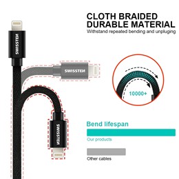 SWISSTEN KABEL USB LIGHTNING IPHONE TEXTILE 2M WHI-15240