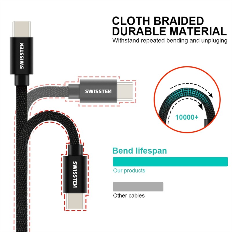 SWISSTEN KABEL USB USB-C TEXTILE 2M BLACK-15251