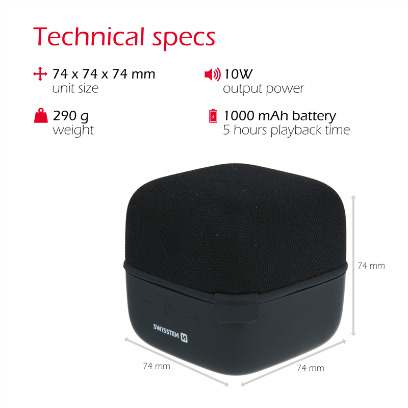 SWISSTEN GŁOŚNIK BLUETOOTH CUBE BLACK 10W -15287