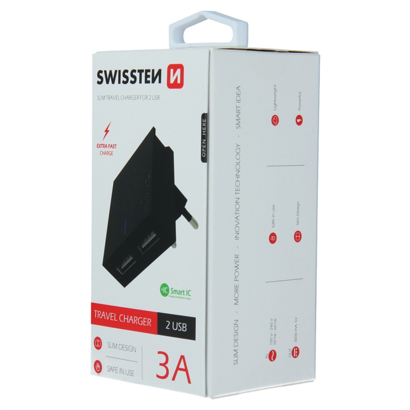 SWISSTEN ŁAD SIEC 2xUSB SMART IC 3A BLACK -15467