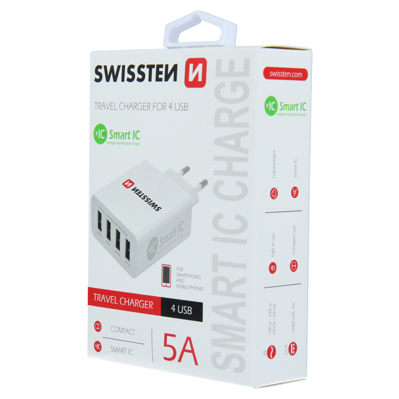 SWISSTEN ŁAD SIEC 4xUSB SMART IC 5A WHITE -15472