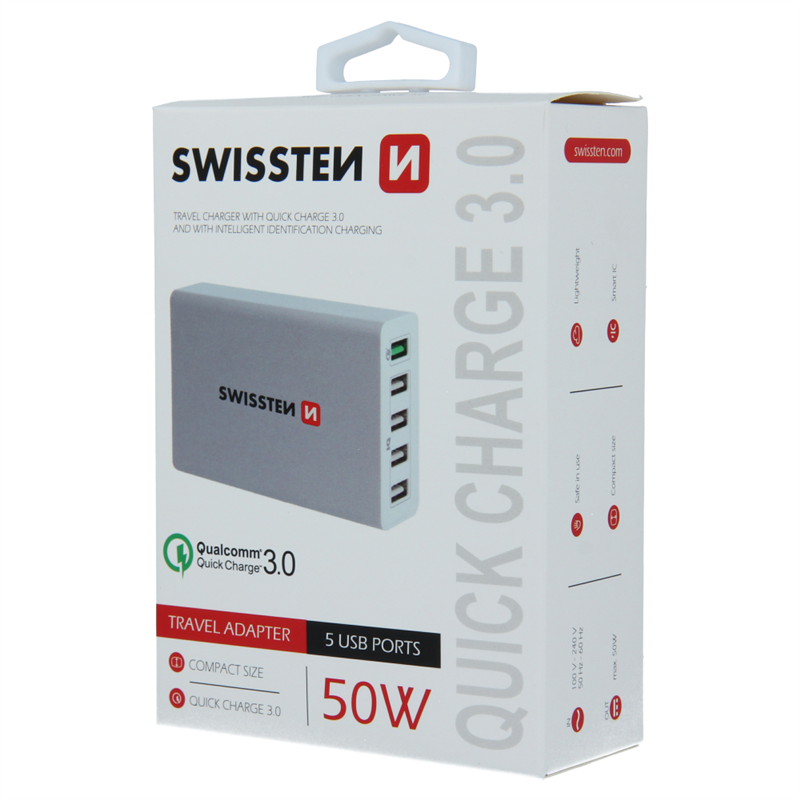 SWISSTEN ŁAD SIEC QC3.0 SMART IC 5xUSB 50W WHITE-15475